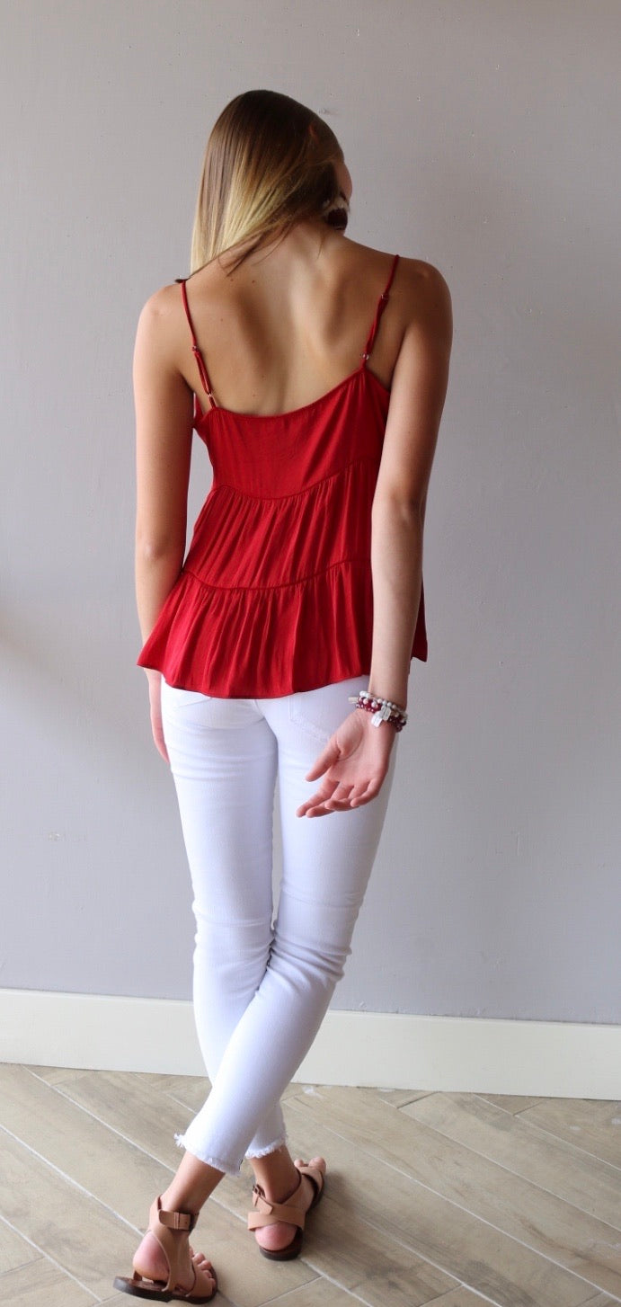 NAKED ZEBRA PROSPER Tiered Cami MatteSatin Tank Top