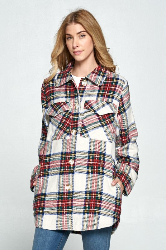TRADITIONS Plaid ButtonDown Shacket Shirt Jacket