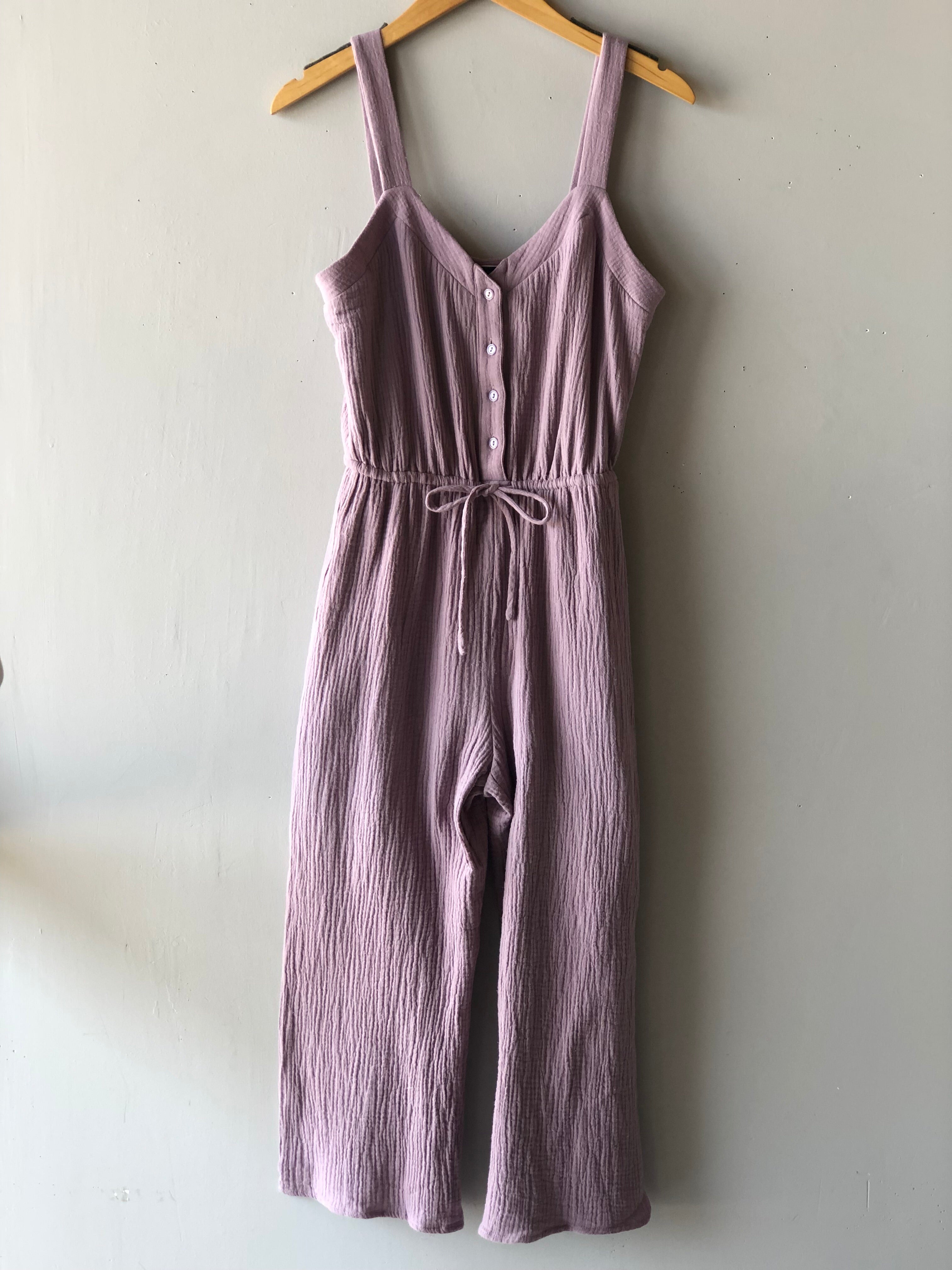 TAVERN V-Neck TieWaist Crop Flare Gauze Jumpsuit Pant Romper