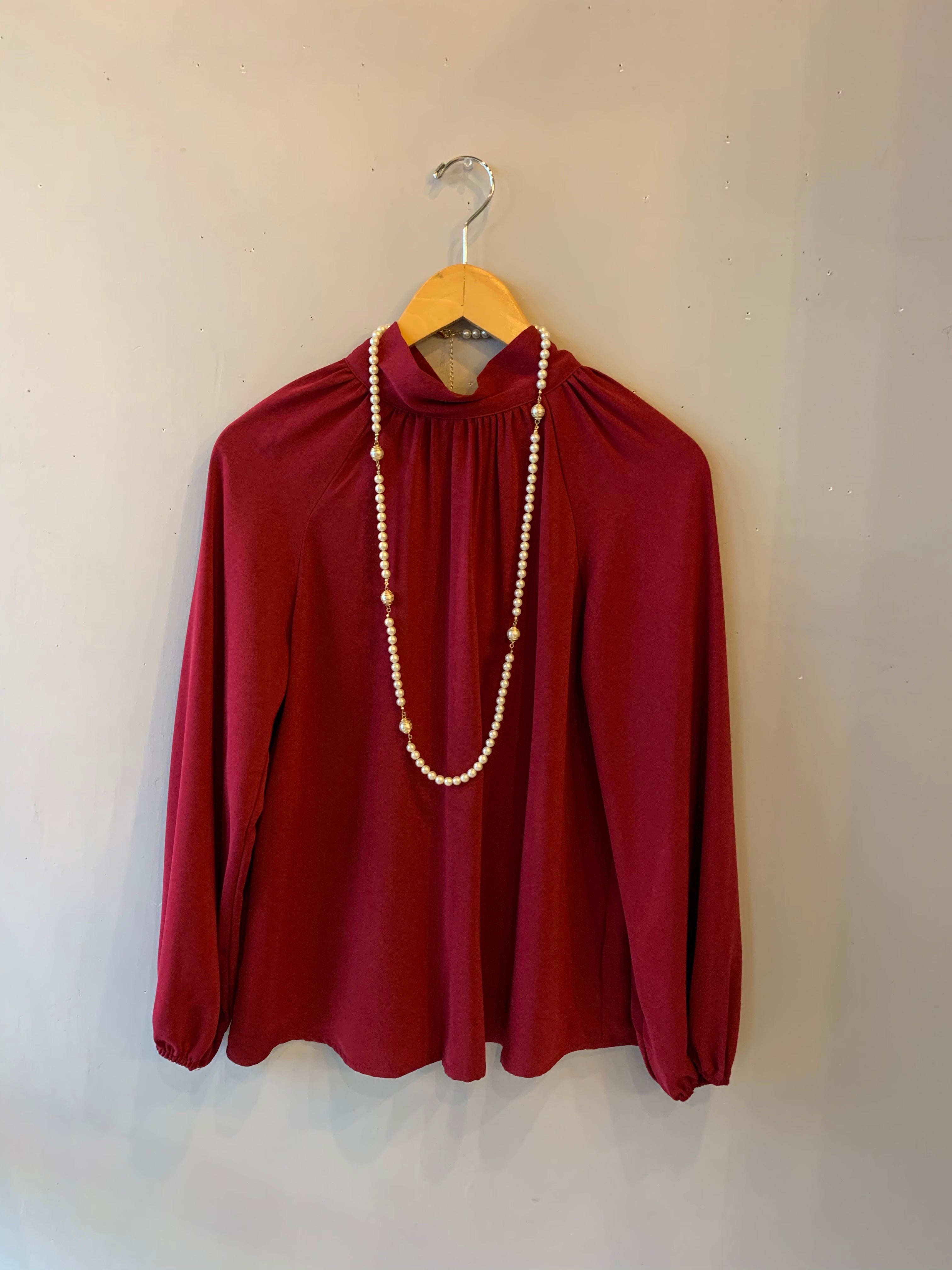 ENCHANTED HiNeck Tie KeyHole Back LongSleeve Top