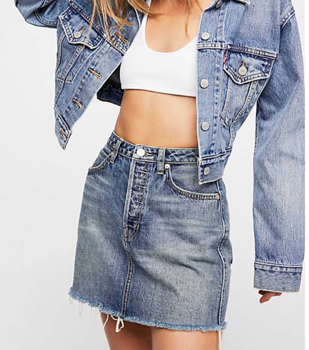 FREE PEOPLE A-Line RUGGED Denim Skirt