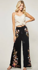 LOVE STORY Velvet Embroidered Floral Palazzo Pant