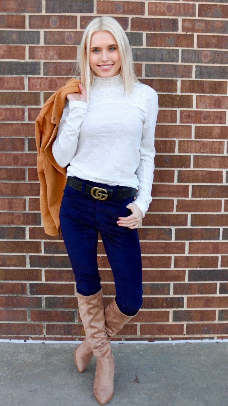 FREE PEOPLE MockNeck CAROLINE Ruched Jersey Top