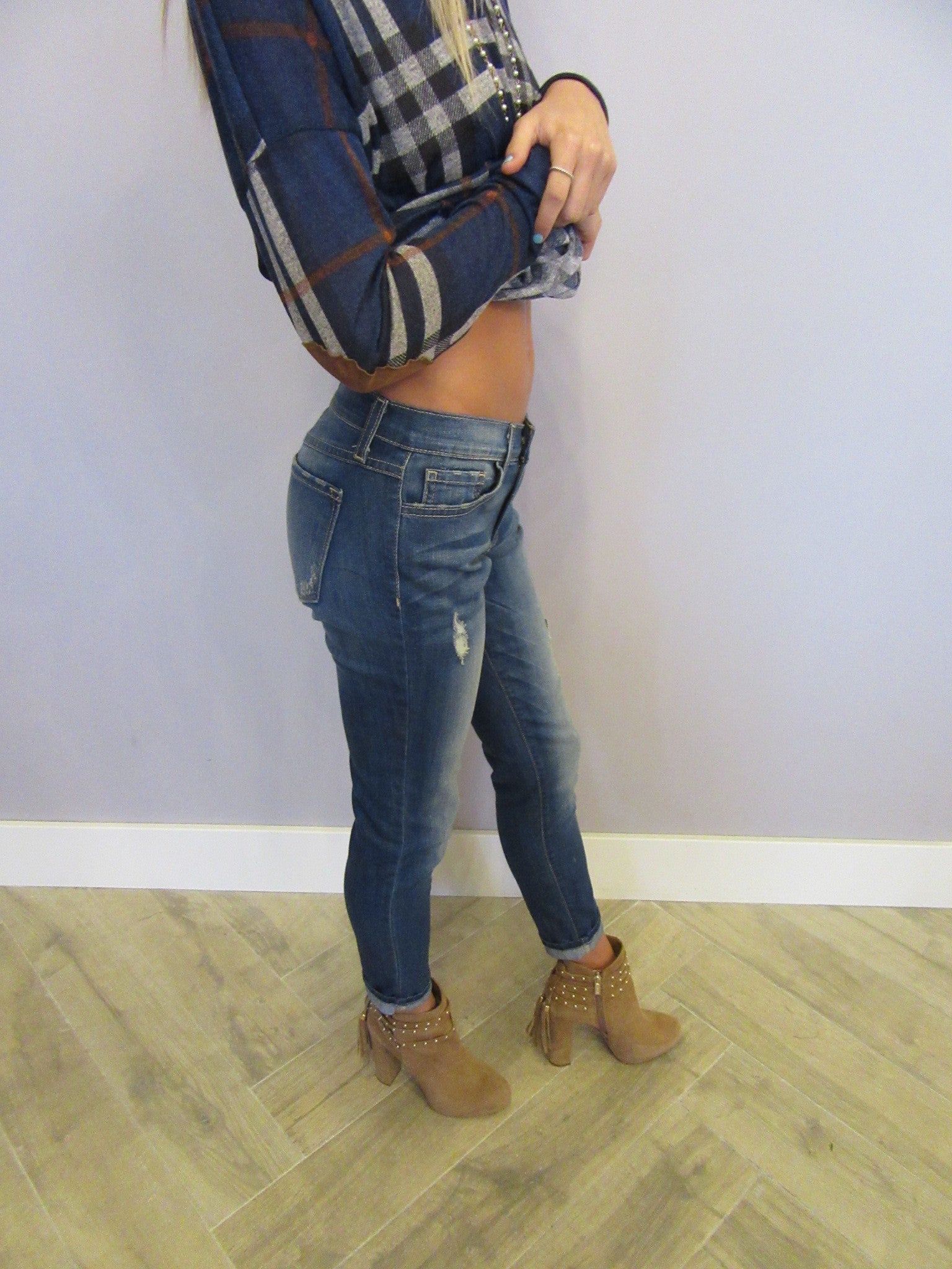 FLYING MONKEY Distressed HEFNER BLUE Slim Boyfriend Jean