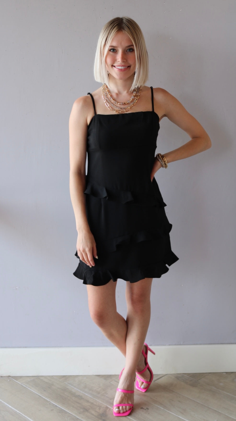 Asymmetrical Ruffle MANTRA Spaghetti Strap Dress