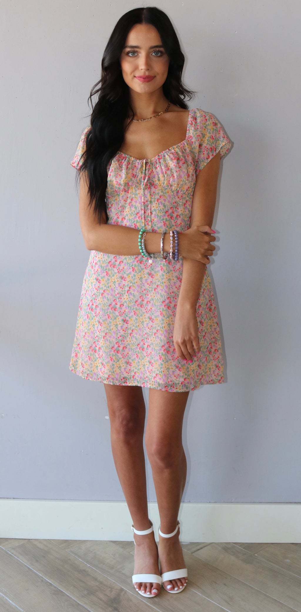 RESILIENT Floral TieNeck CapSleeve Dress