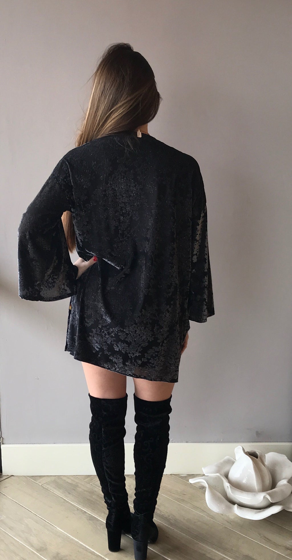 SOIRÉE Velvet Burnout Damask Sparkle Kimono Cardigan Top