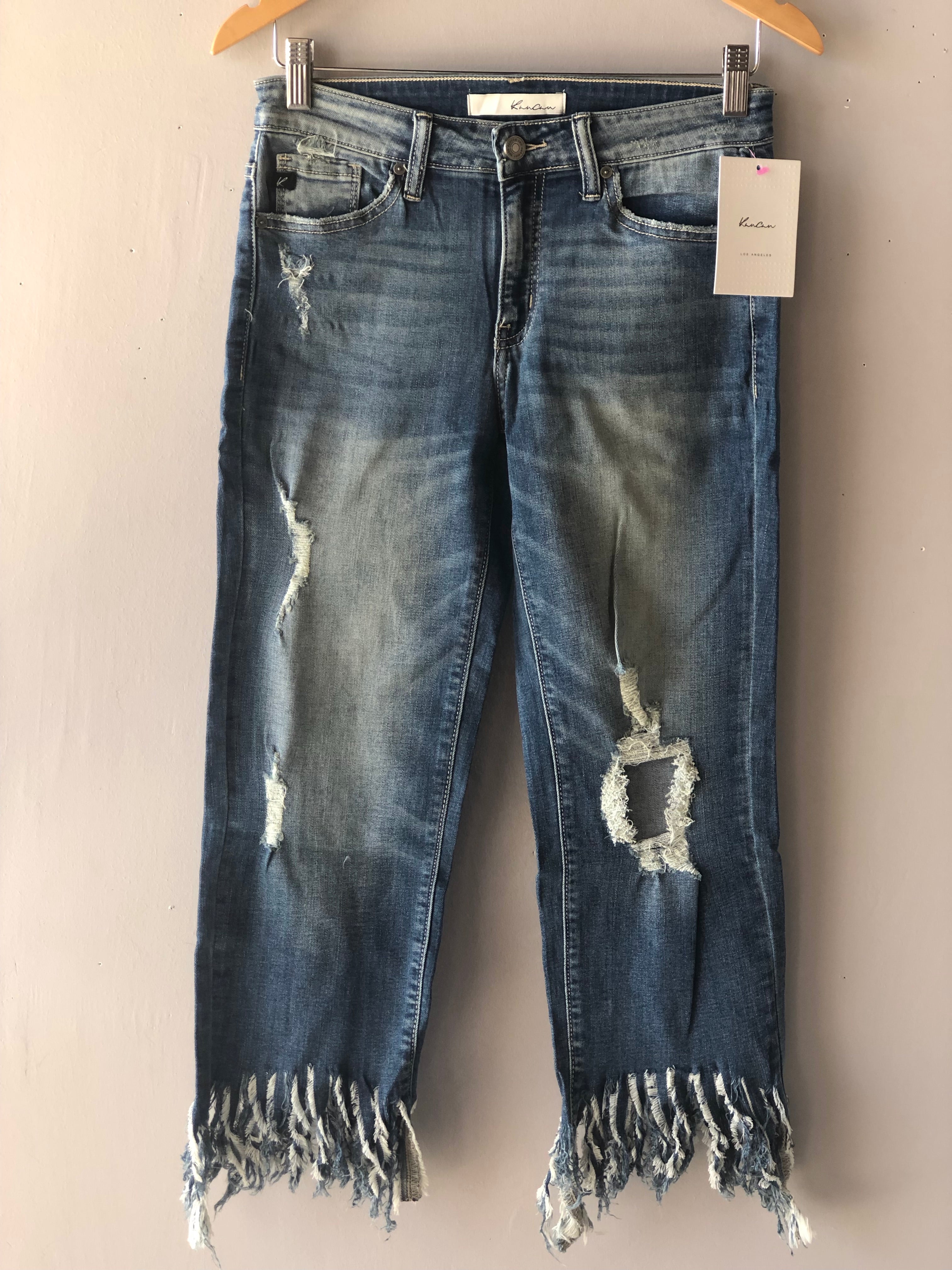KanCan NOTORIOUS MidRise Fringe Hem Straight Leg Jeans