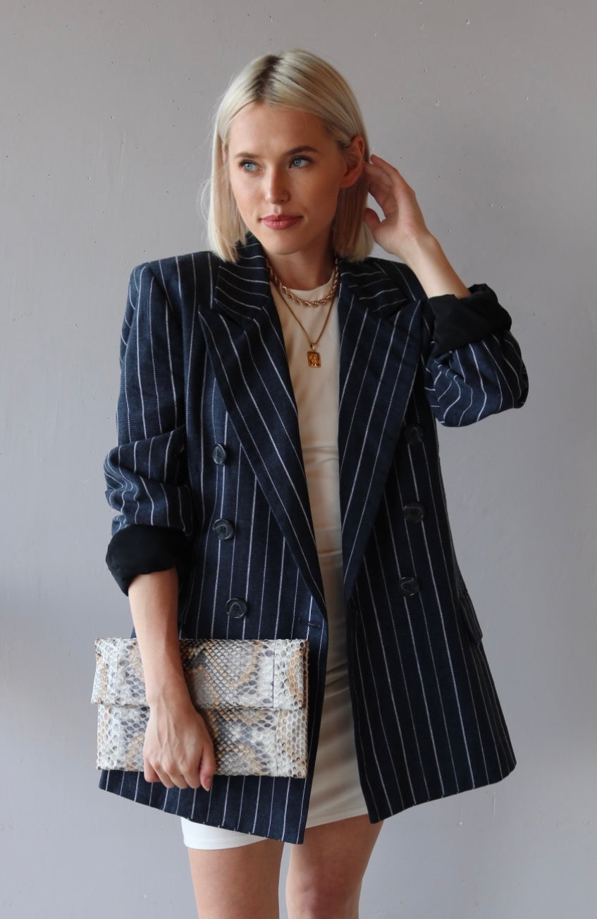 FREE PEOPLE Navy Combo ASHBY Pinstripe Blazer Jacket