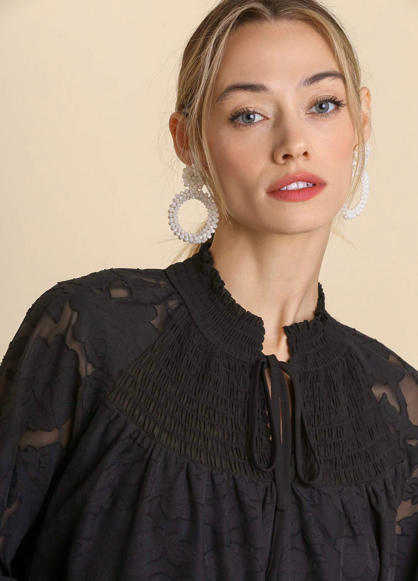 *CANVAS Jaquard Raglan TieNeck Yoke Dress