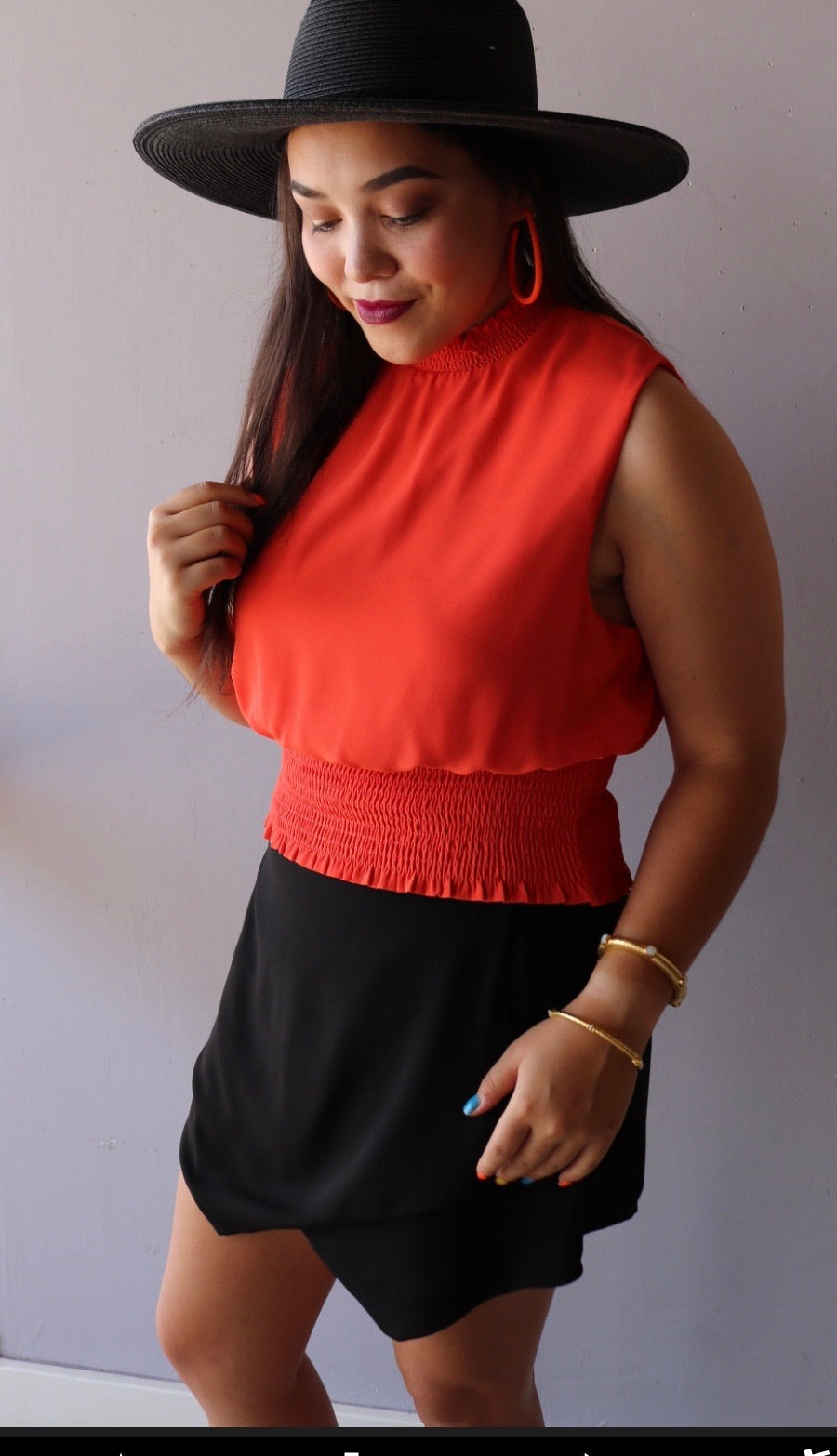 She&Sky RESPECT Sleeveless Mock Neck SmockBottom Top