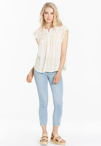 DEAR JOHN Ruffle~Sleeve ROSE Pin~Tuck Top