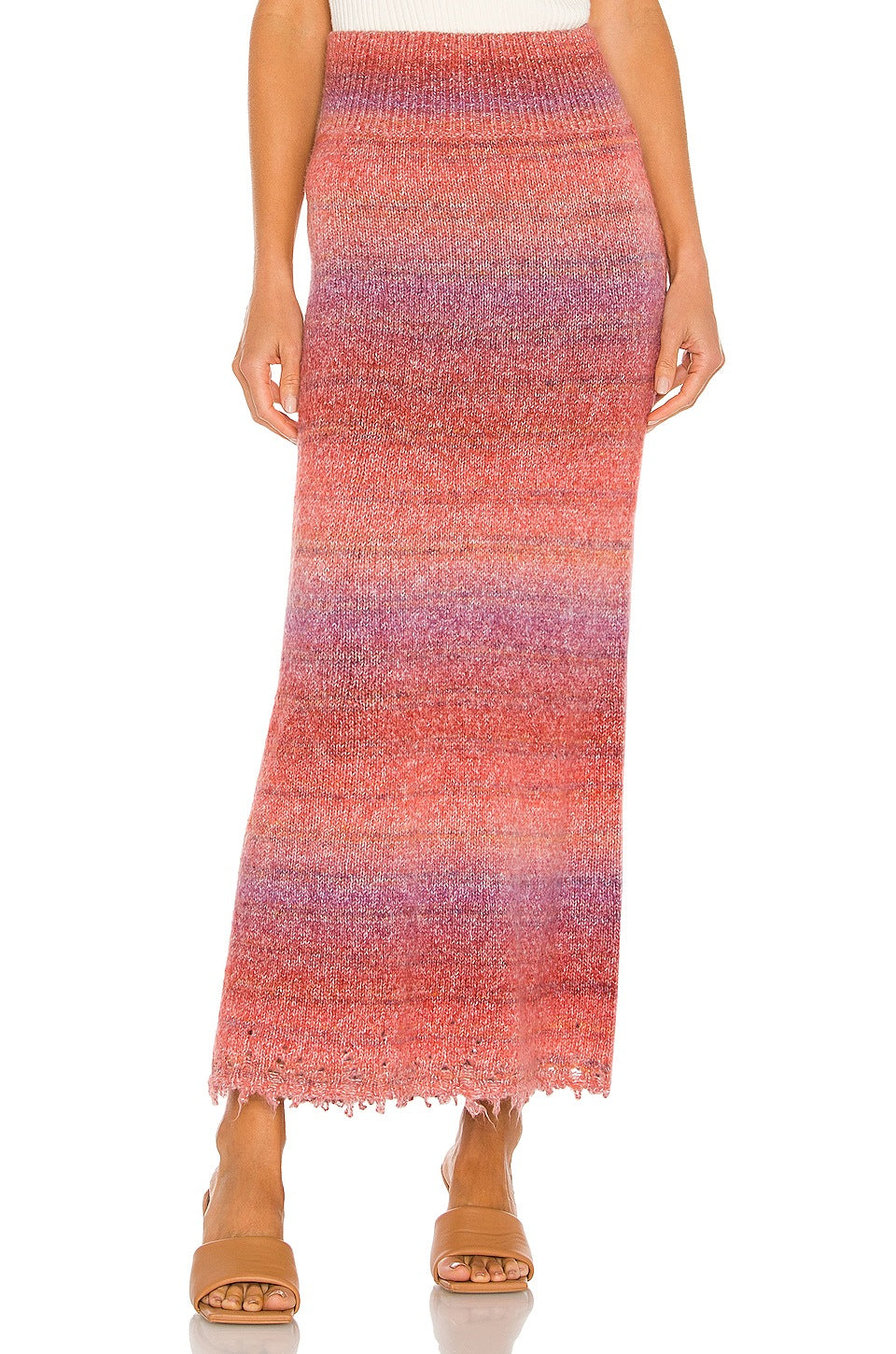 FREE PEOPLE Sunset Combo LEANNA Swit FrayHem Maxi Skirt
