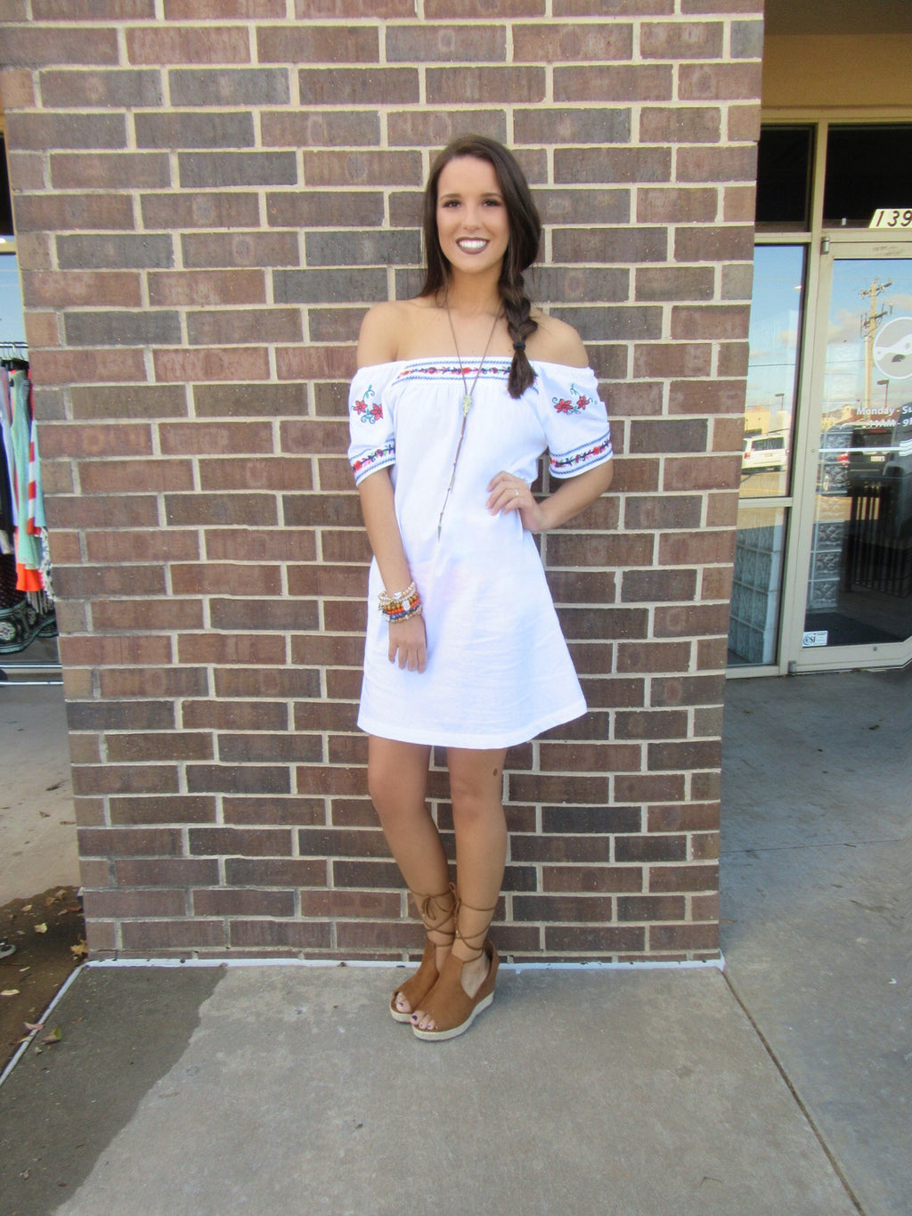 LUAU Embroidered OffShoulder Woven Dress