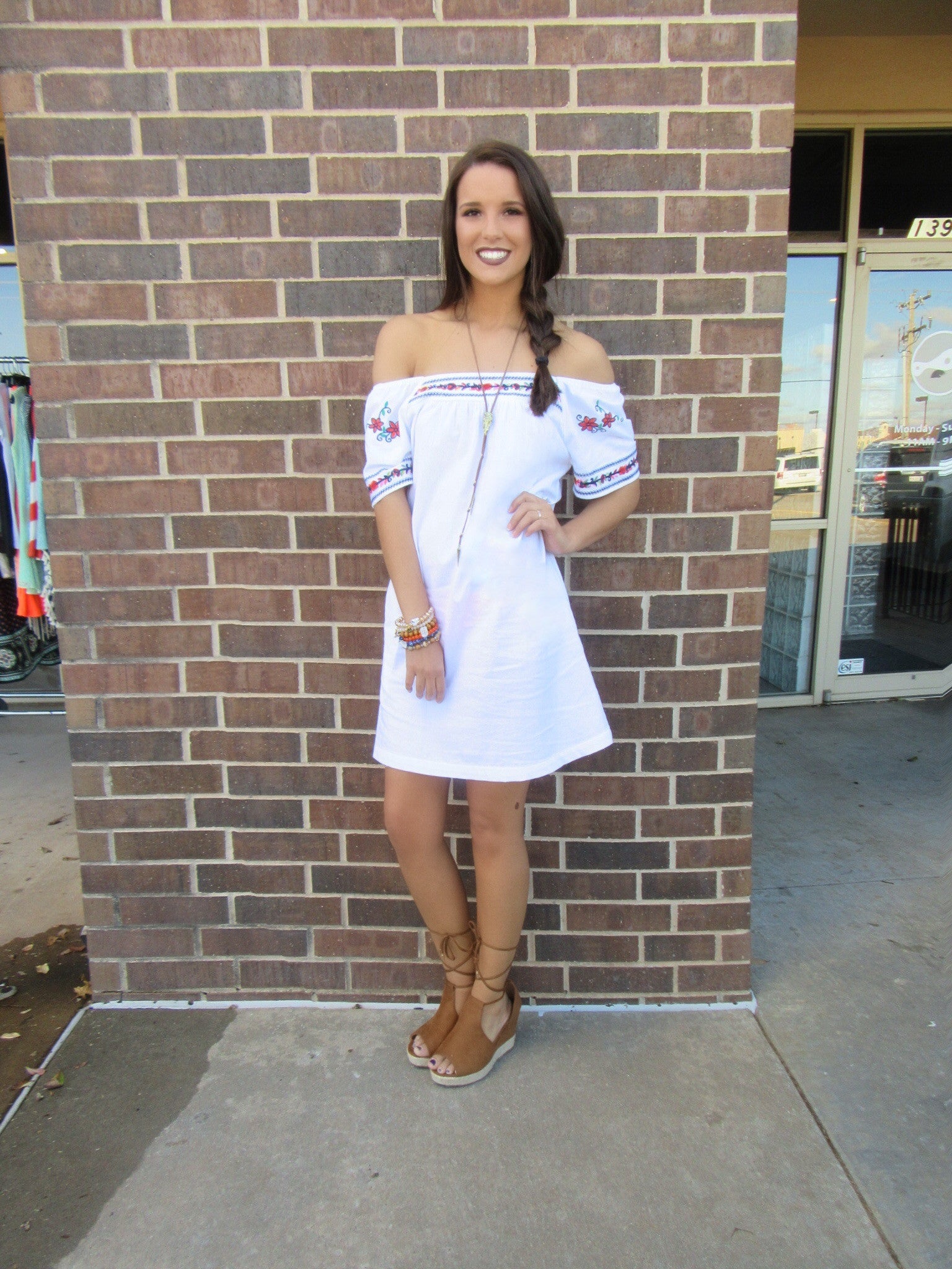 LUAU Embroidered OffShoulder Woven Dress