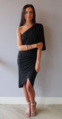 GLARE OneShoulder 3/4 Ruffle Sleeve WrapSkirt Bodycon Dress