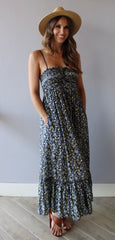 FREE PEOPLE Floral MOLLY JO Smock Cut~Out Back Midi Dress