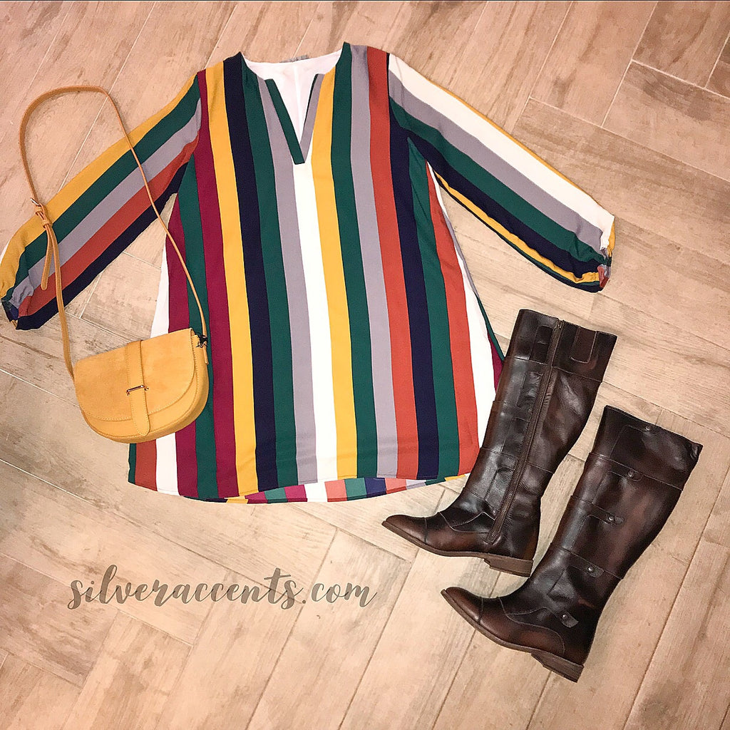 HEMISPHERE Stripe Split Neck Chiffon Shift Dress