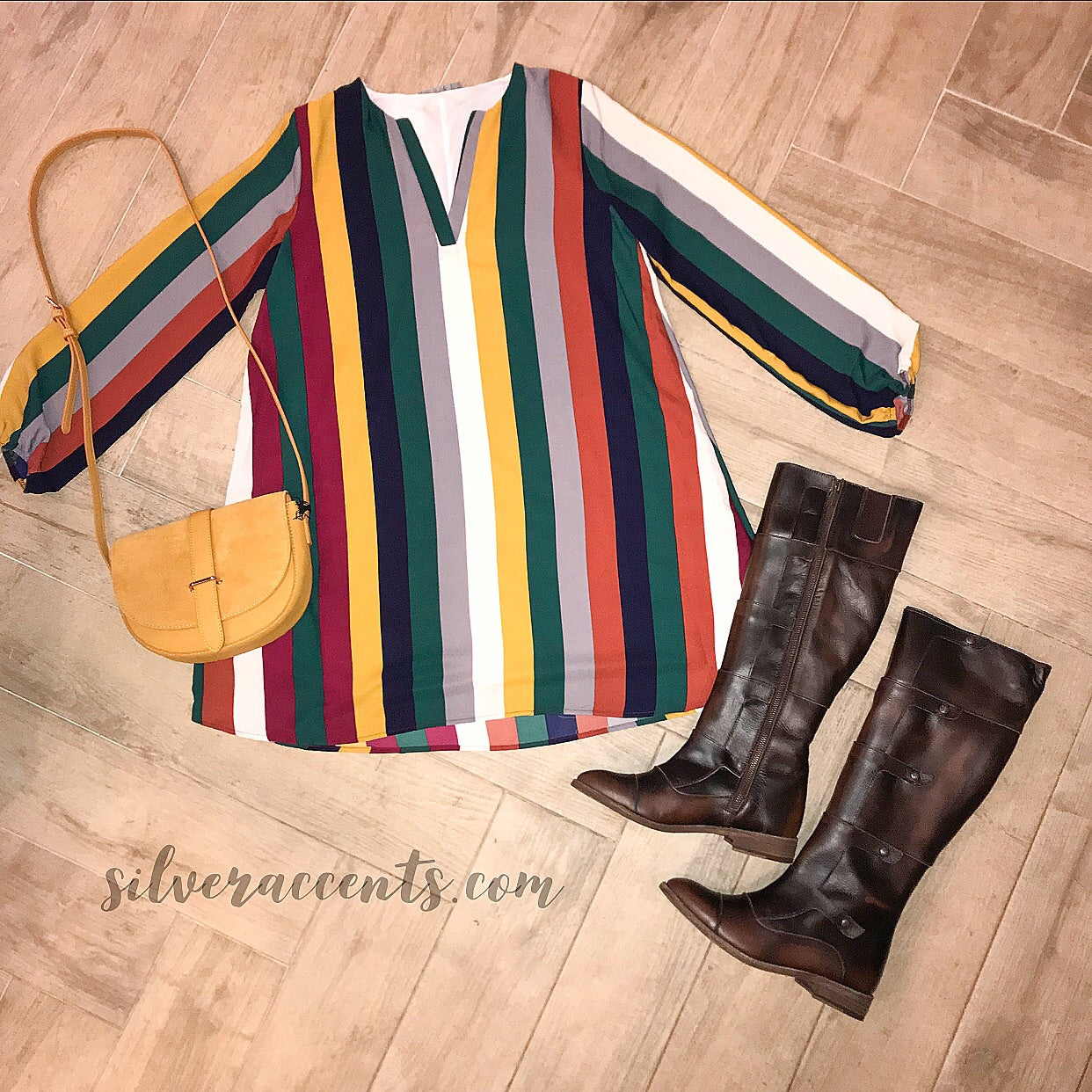 HEMISPHERE Stripe Split Neck Chiffon Shift Dress