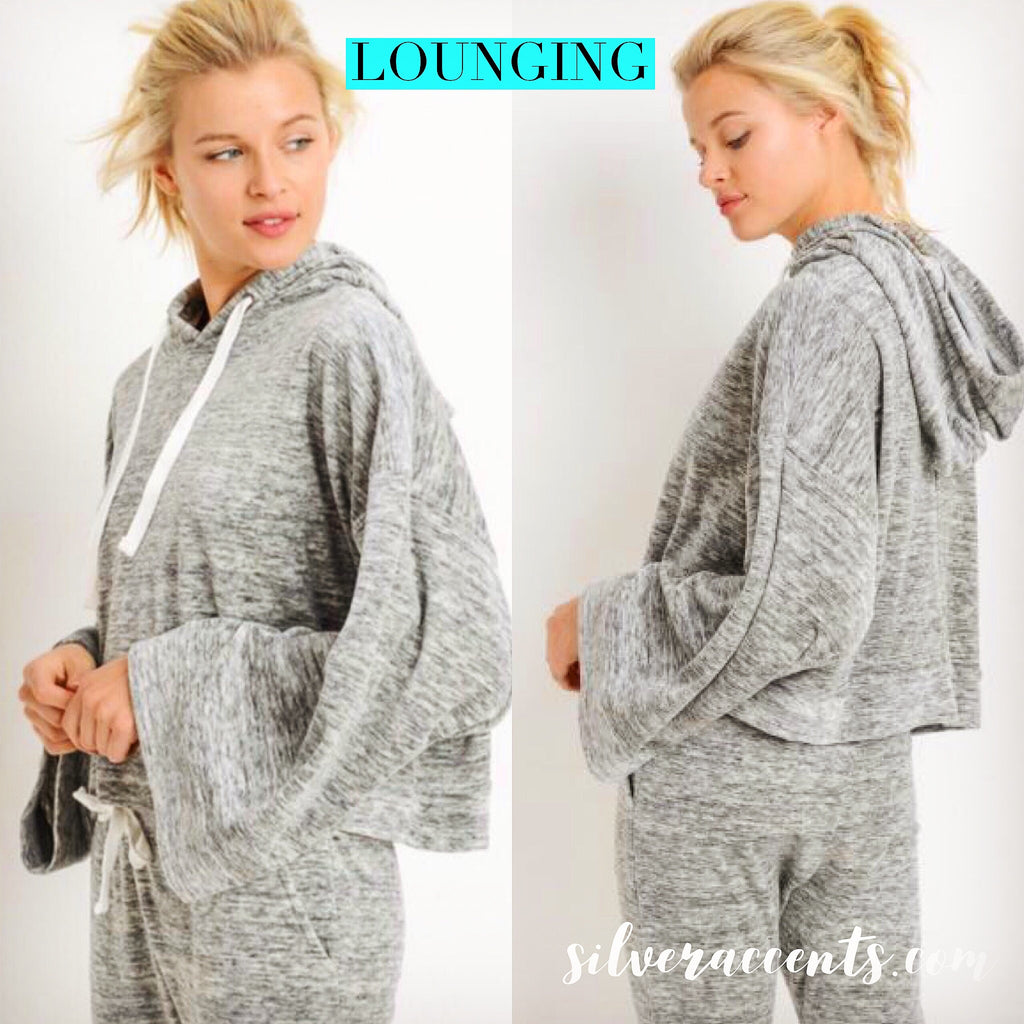 LOUNGING MarledKnit Supersoft BellSleeve Hoodie Top
