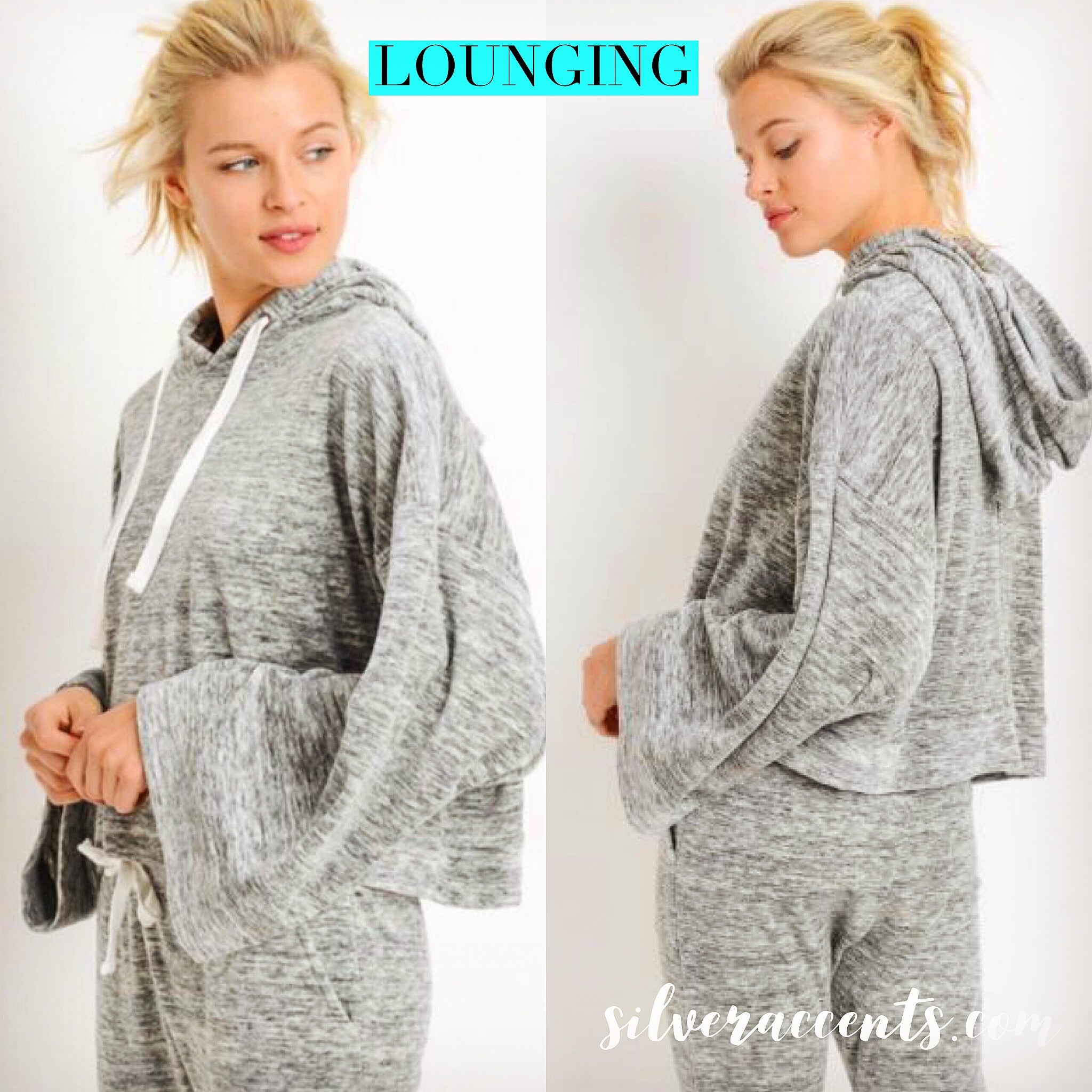 LOUNGING MarledKnit Supersoft BellSleeve Hoodie Top