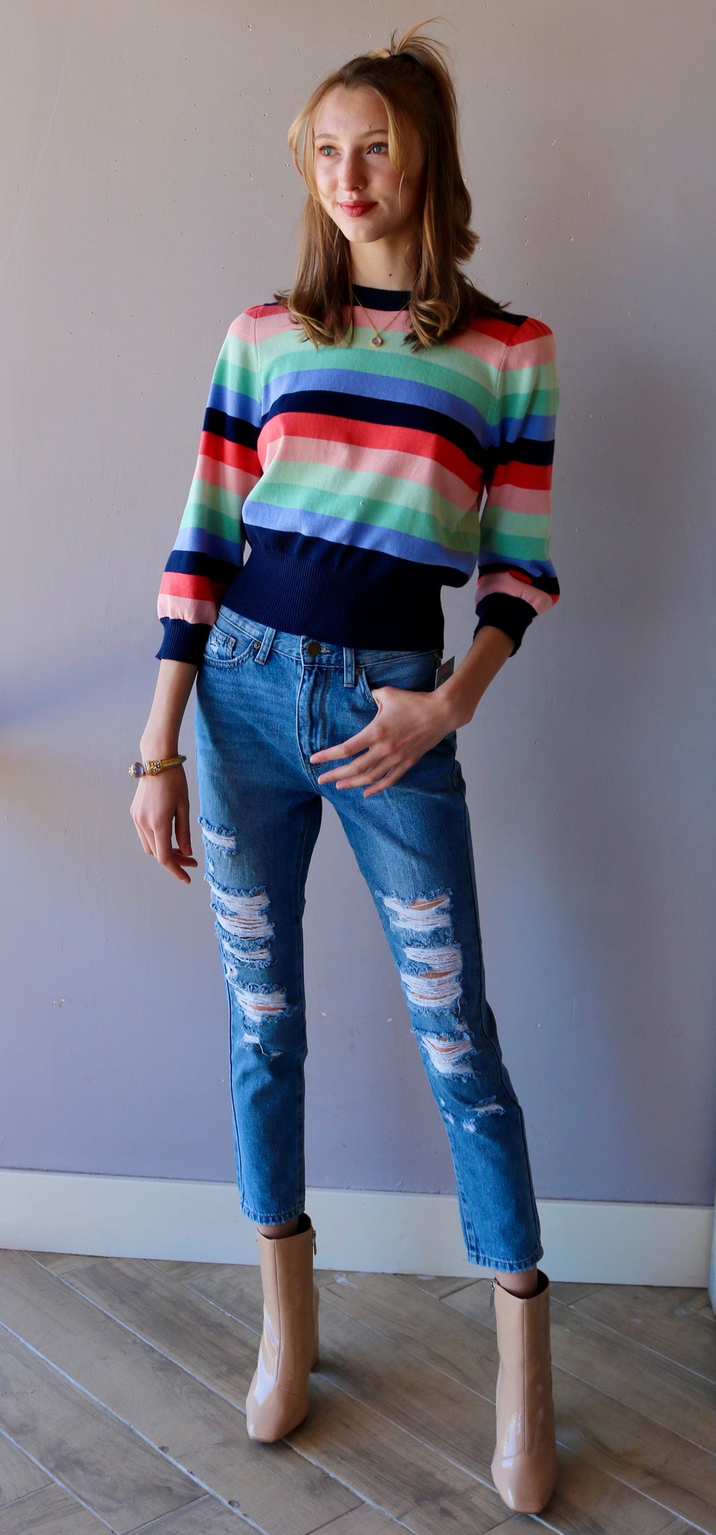 MICHAEL STARS CrewNeck DOLLY Striped Sweater