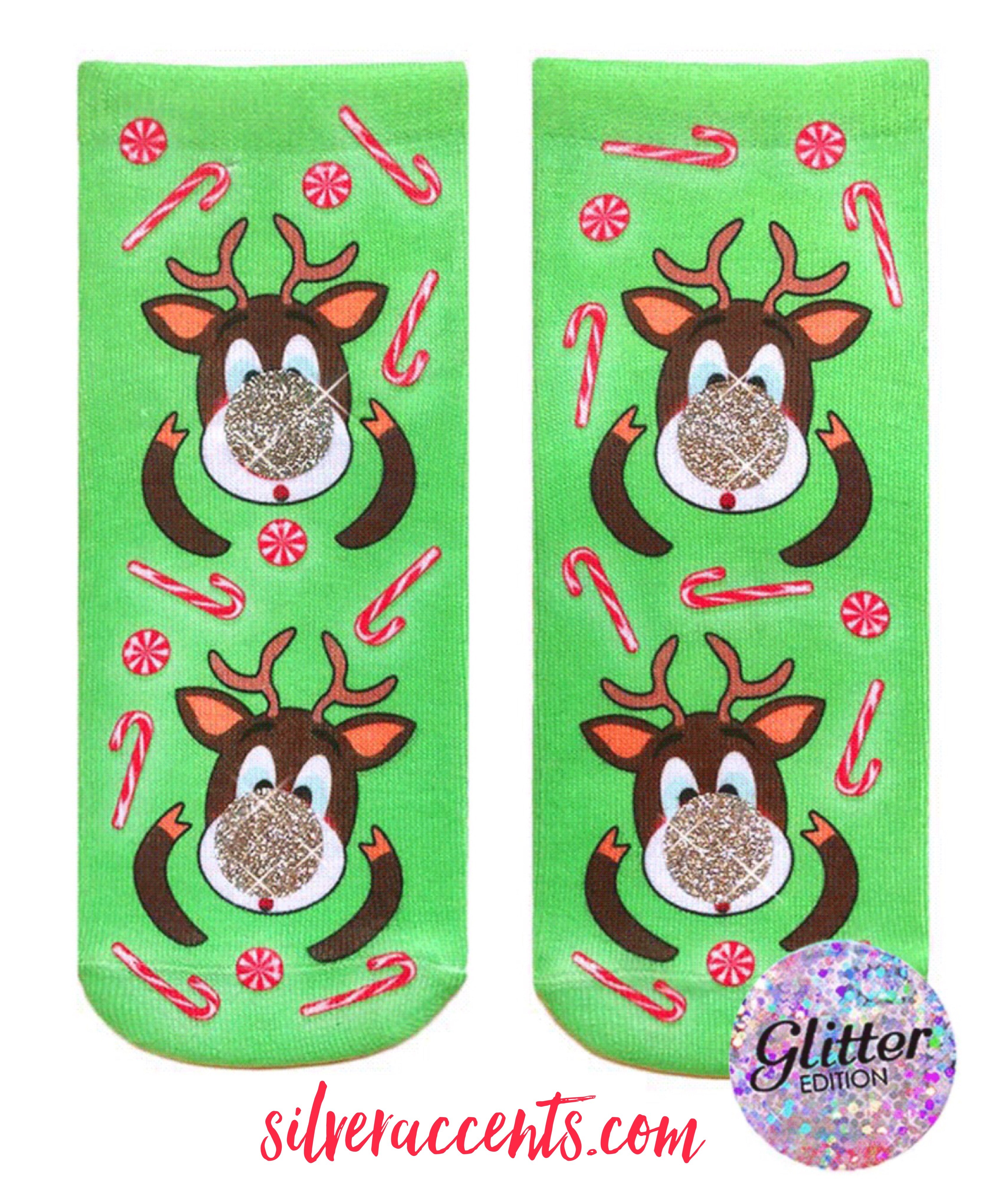 RUDOLPH'S NOSE Glitter Ankle Socks