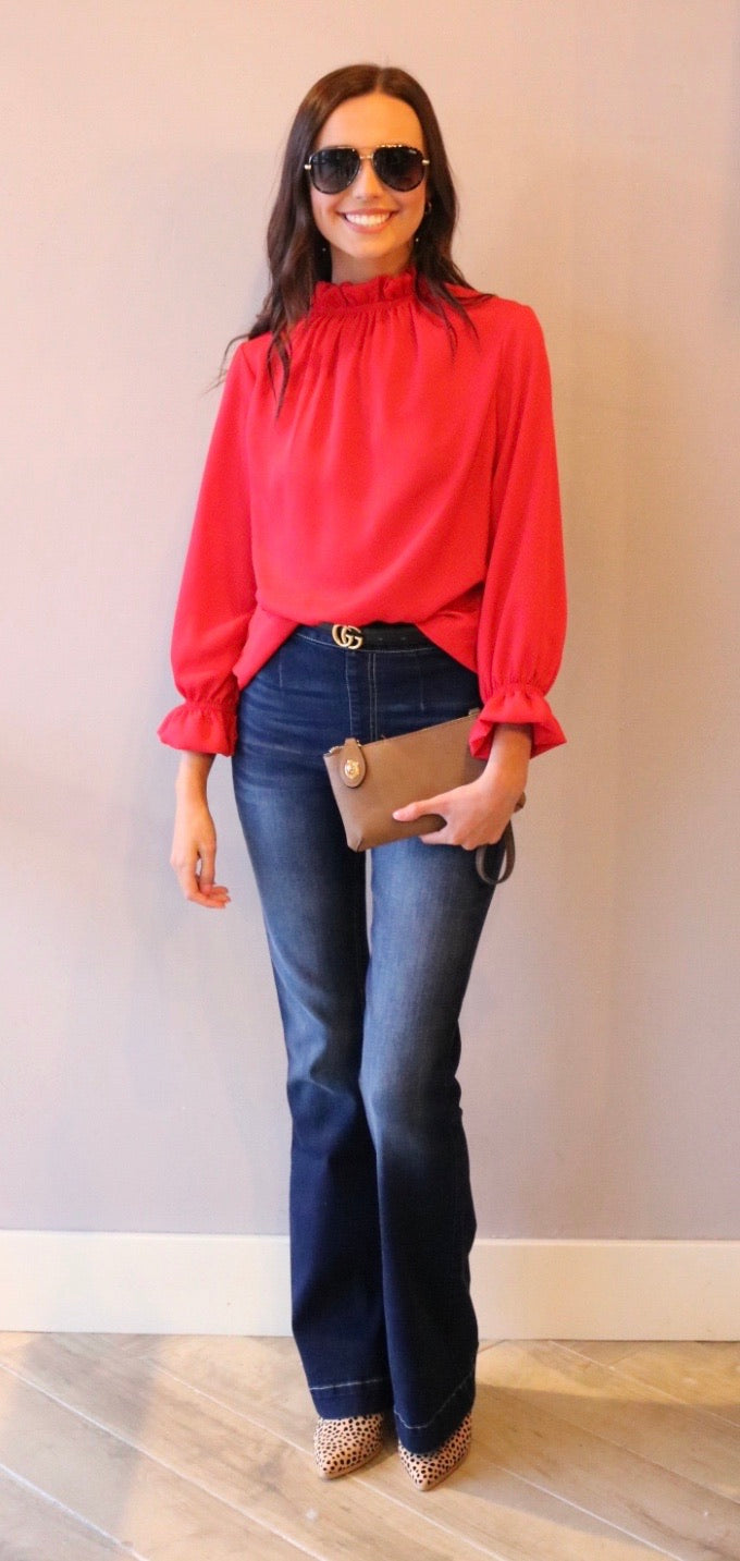 ESCAPE RuffleNeck/Sleeve 3/4 Sleeve Top