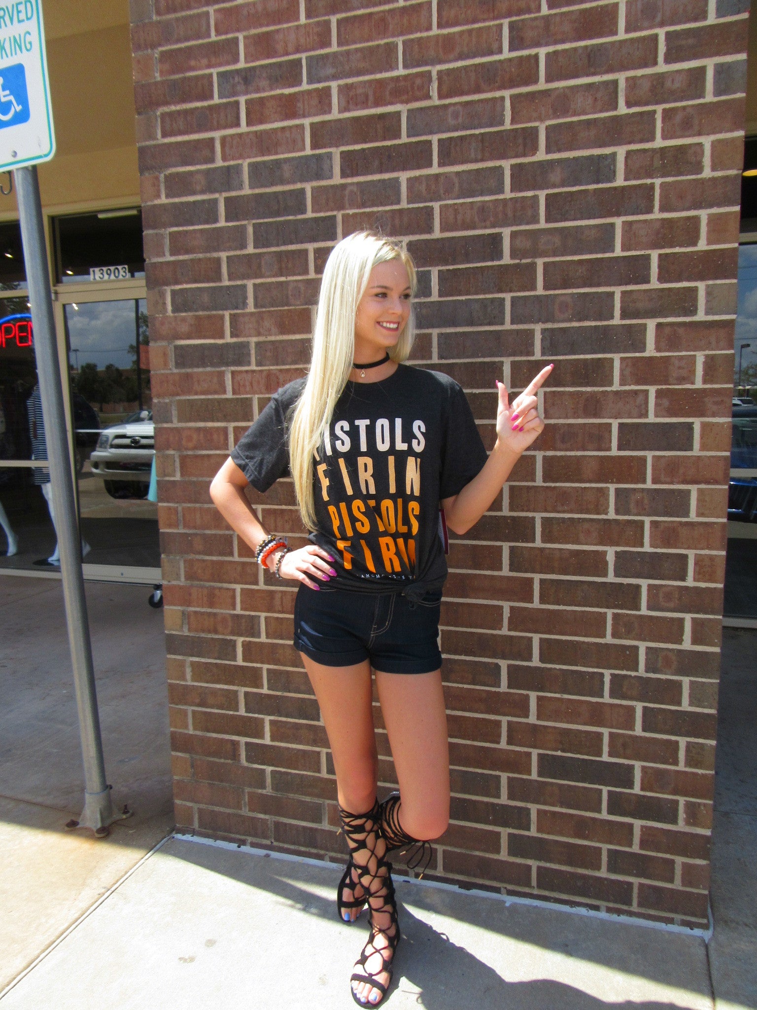 Ombre Logo PISTOLS FIRIN CrewNeck TriBlend Tee Top