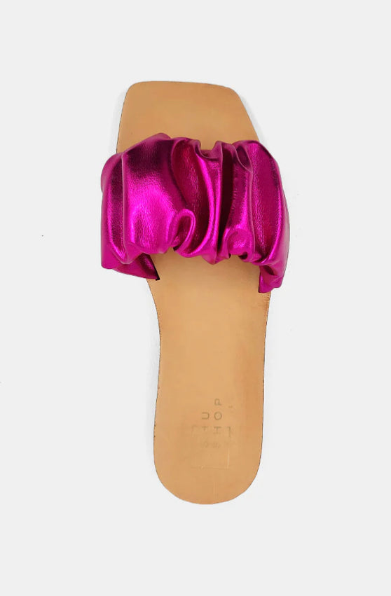 SHUSHOP Ruched BELINDA Faux Metallic Leather Sandals