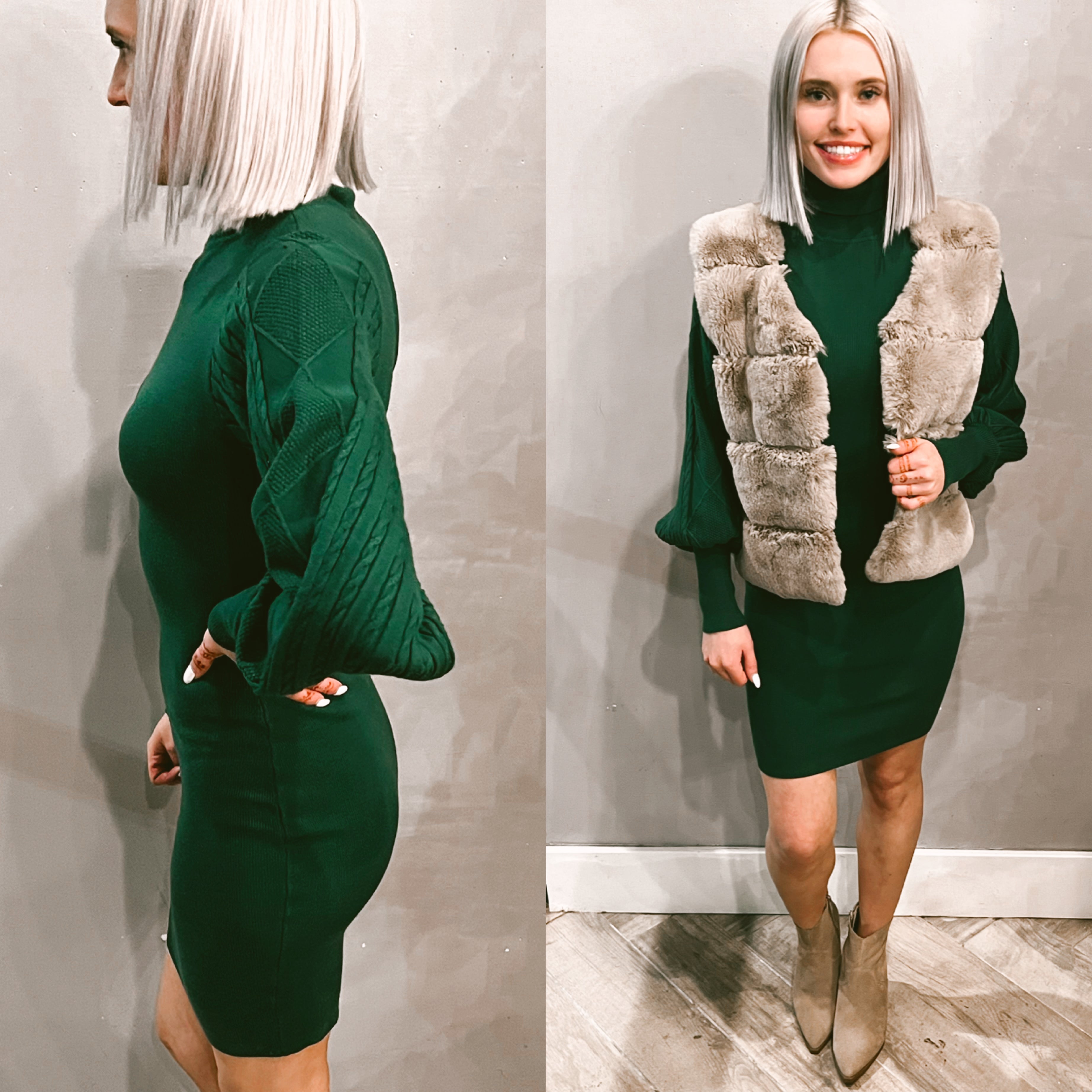 *SEASONS CableSleeve MockNeck Sweater Dress