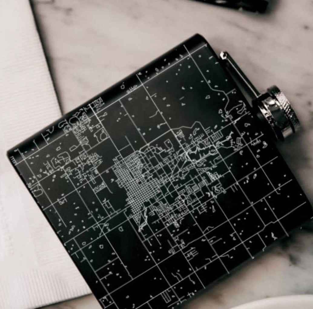 DIRECTIONS Engraved Map Hip Flask w/Funnel