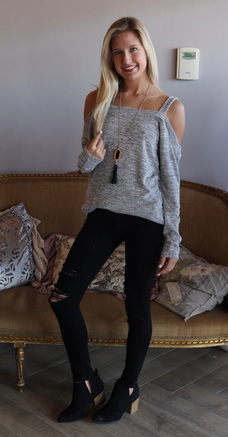 BOBI LoungeKnit HARDWIRED OffShoulder Strap SuperSoft Knit Top