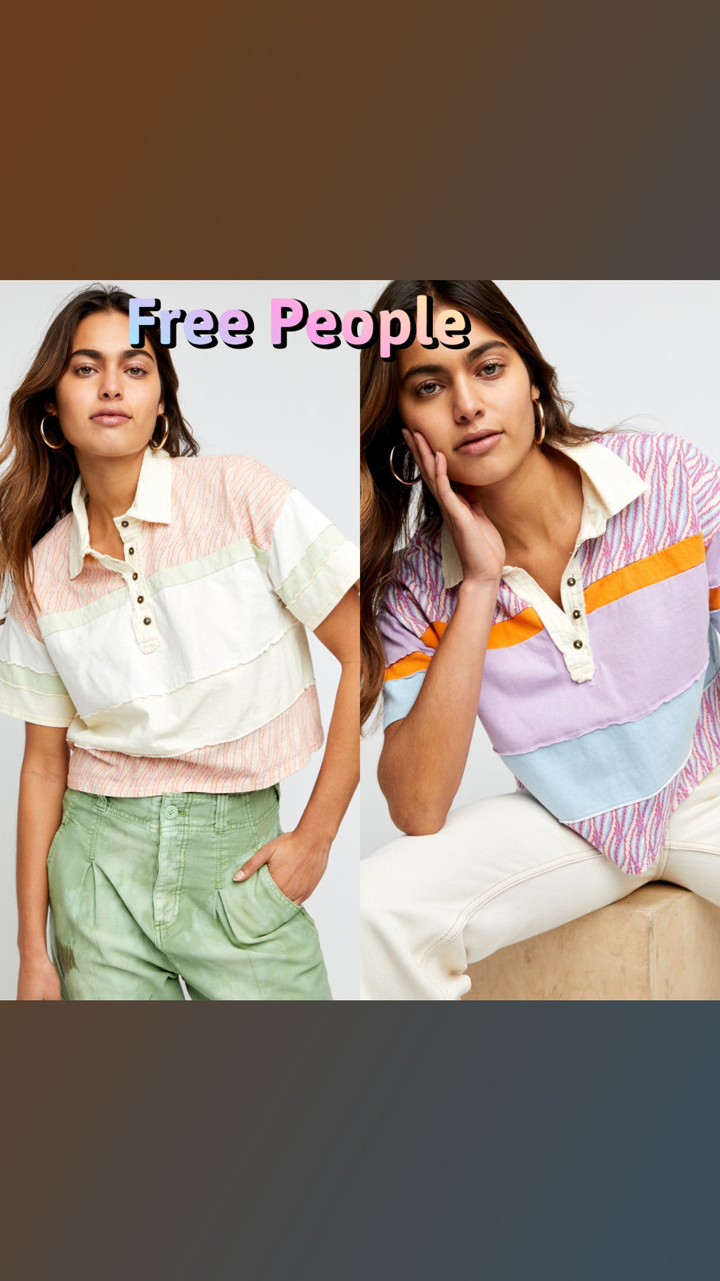 FREE PEOPLE MixPrint BELLA Collar Henley Tee Top
