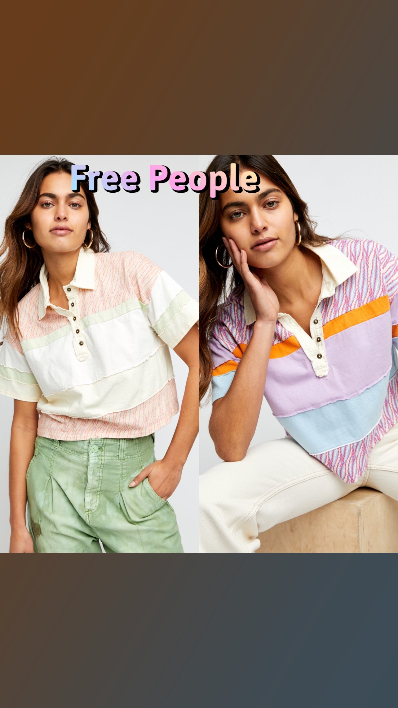 FREE PEOPLE MixPrint BELLA Collar Henley Tee Top
