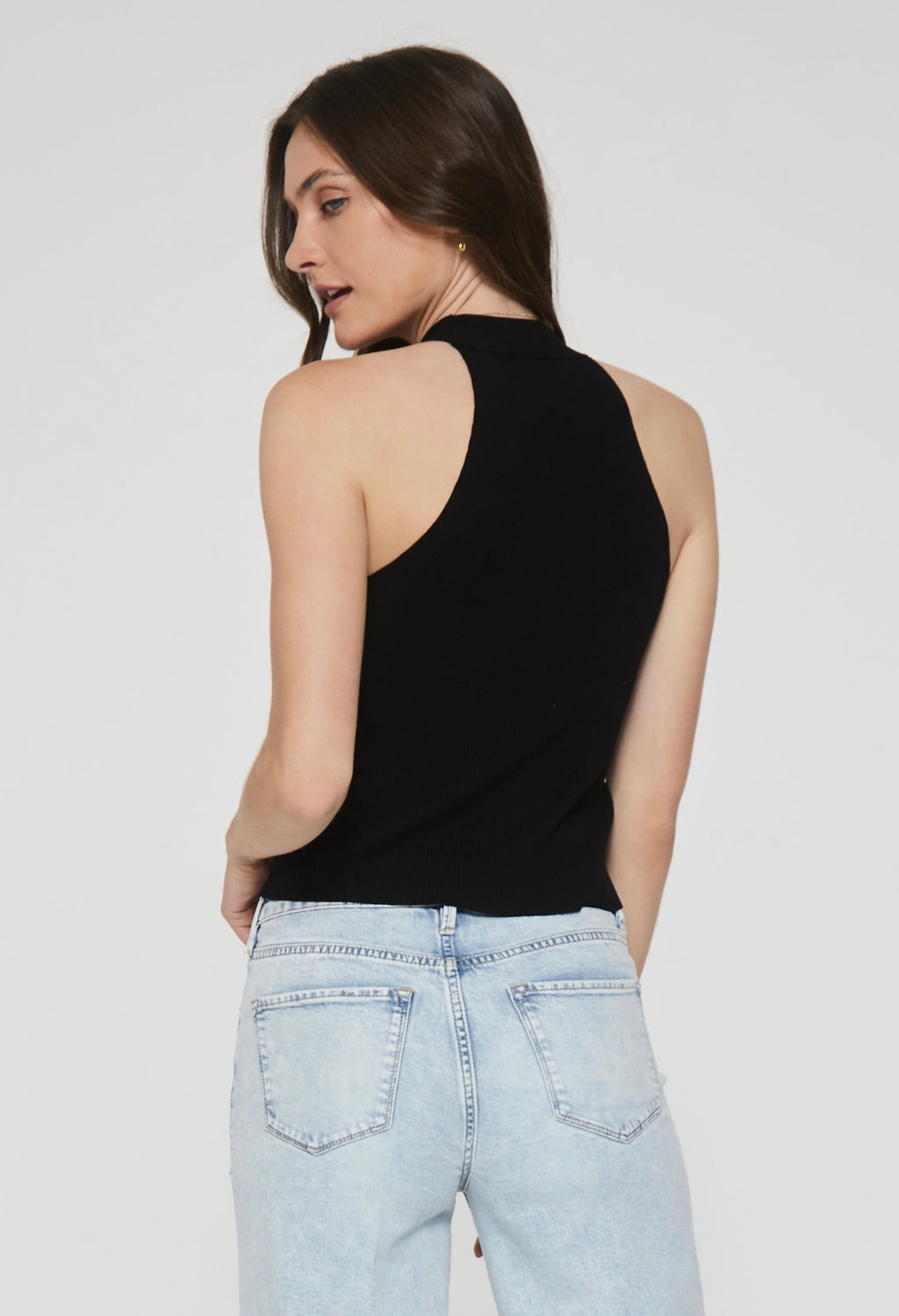 ANOTHER LOVE Mock Neck EVIE Halter Rib Knit Top