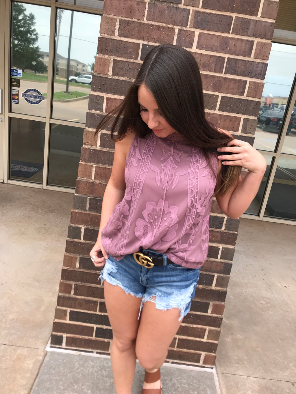 HERITAGE Sheer Floral Embroidered Lined Tank Top