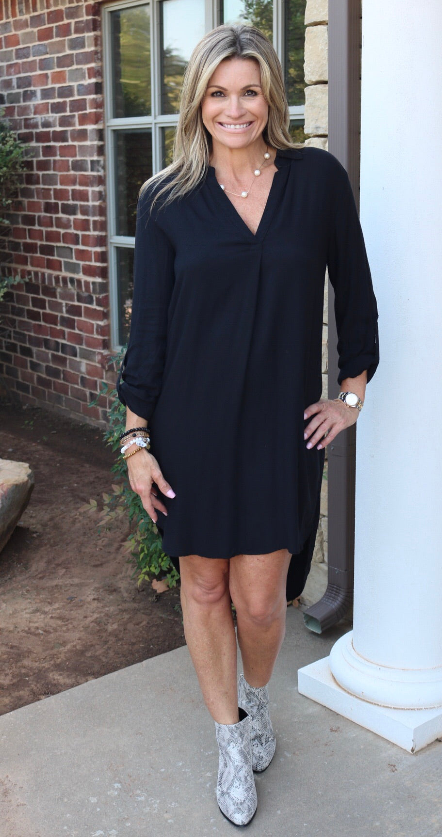 BOBI Beach Crepe CONVERSION Roll Sleeve HiLo ShirtHem Dress