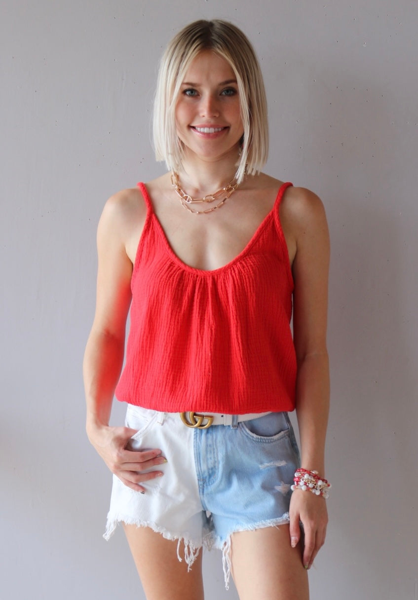 BOBI SmockWaist EXPANSE Beach Gauze Cami Top