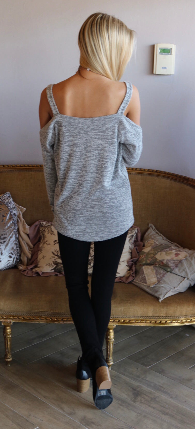 BOBI LoungeKnit HARDWIRED OffShoulder Strap SuperSoft Knit Top