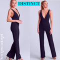 DISTINCT Deep V-Neck Textured StretchKnit Jumpsuit Pant Romper