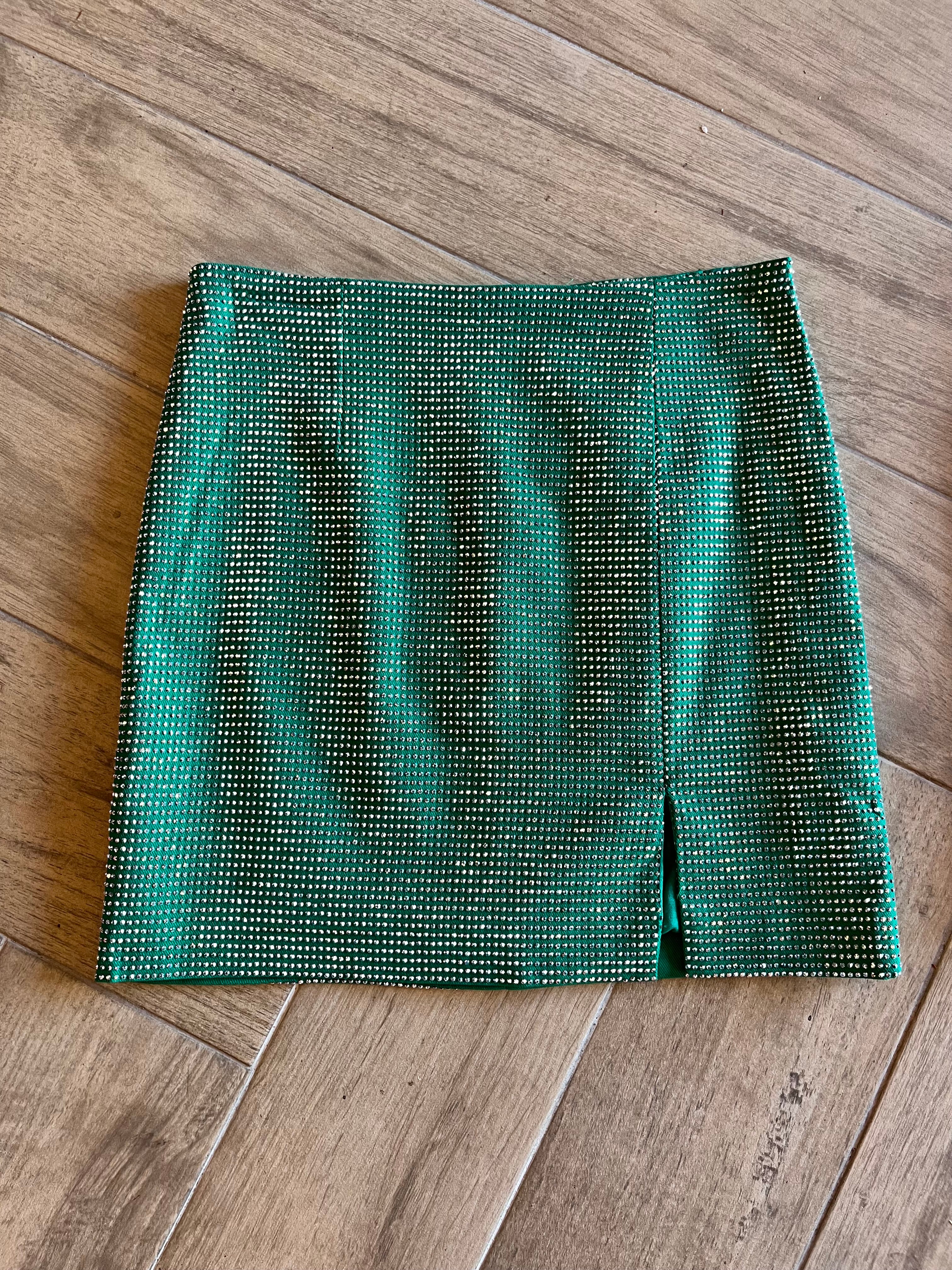 MAINS Rhinestone Studded Split Hem Mini Skirt