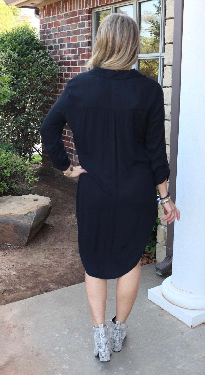 BOBI Beach Crepe CONVERSION Roll Sleeve HiLo ShirtHem Dress