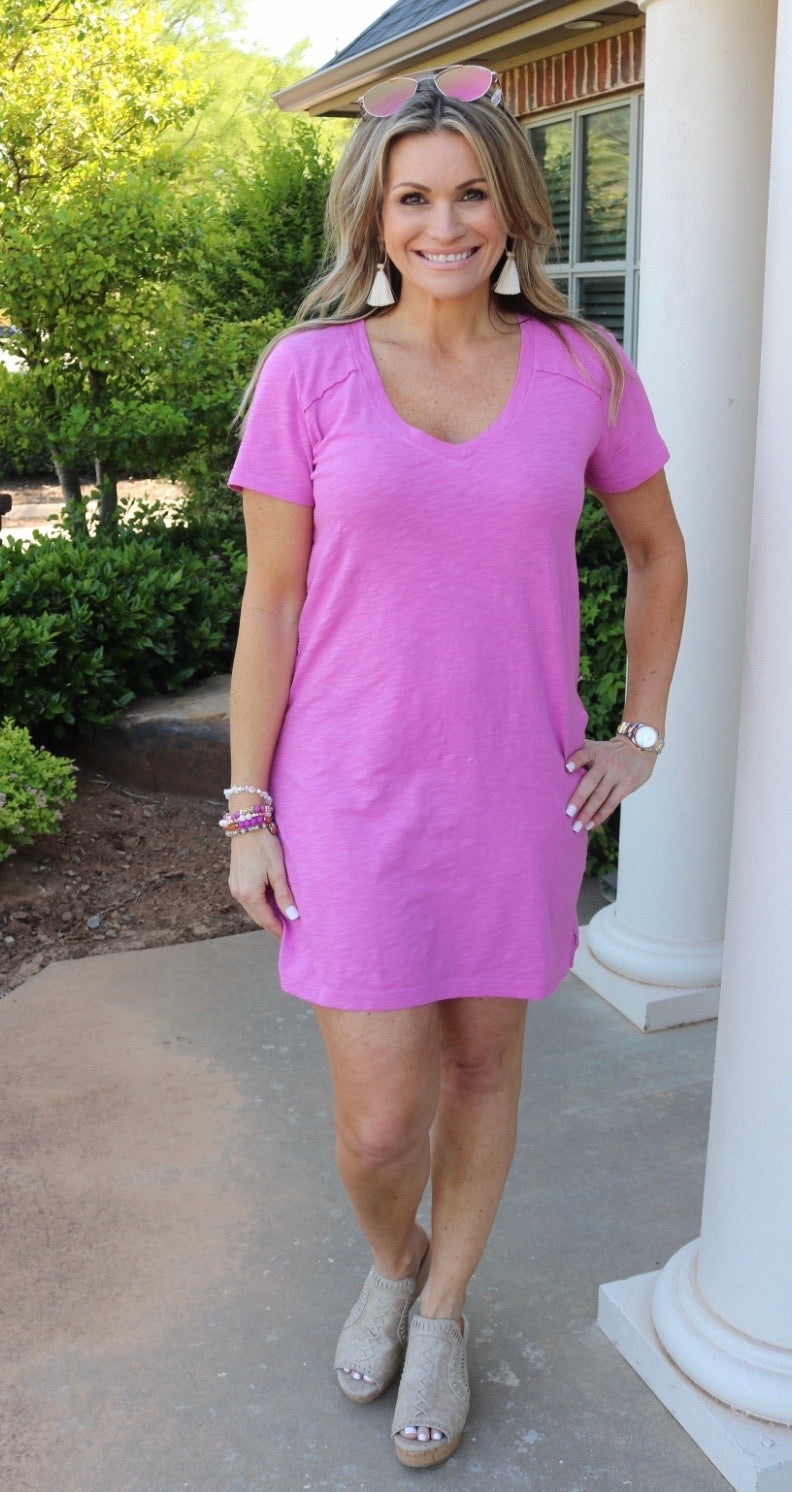 BOBI V-Neck BOURNE RawHem T-Shirt Dress