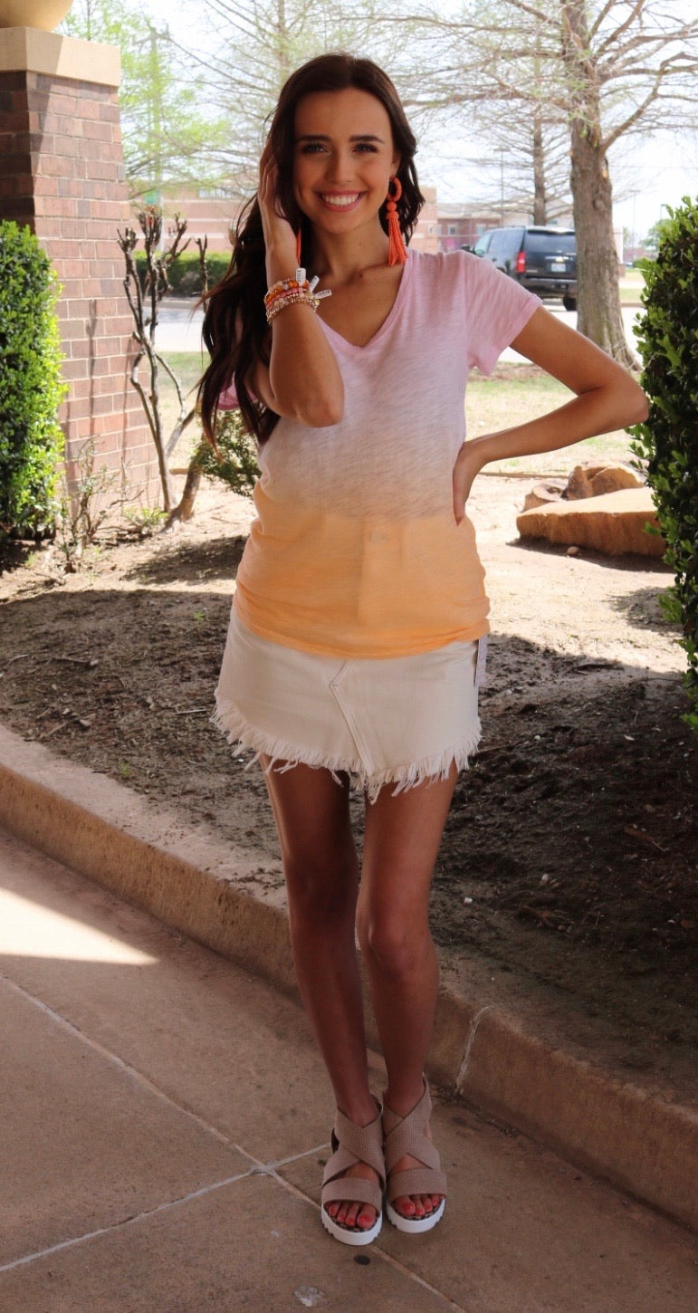 *BOBI Ombré SHORELINE Slub Jersey ShortSleeve V-Neck Top