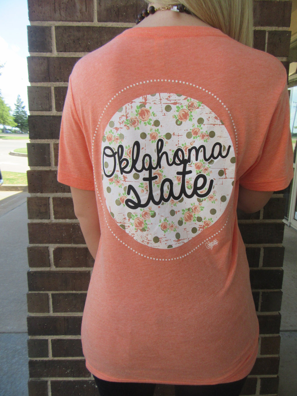OKLAHOMA STATE Floral Circle Triblend V-Neck Tee Top