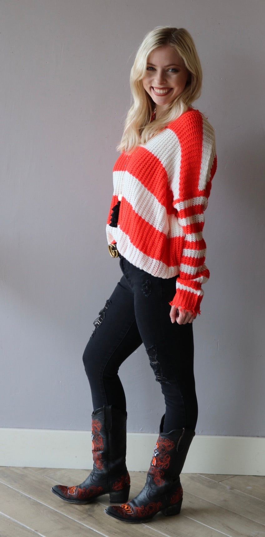 PALMETTO ColorBlock Stripe DistressedEdge Sweater Top