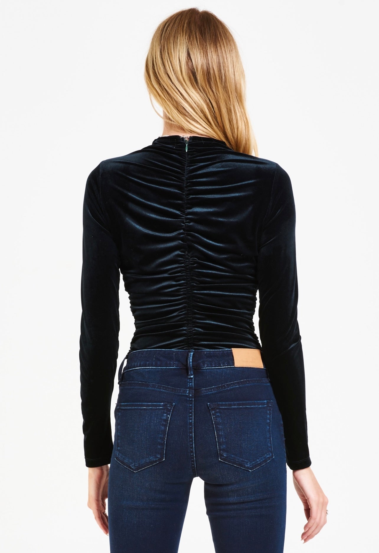 DEAR JOHN Rouche CECE Velvet Long Sleeve Top