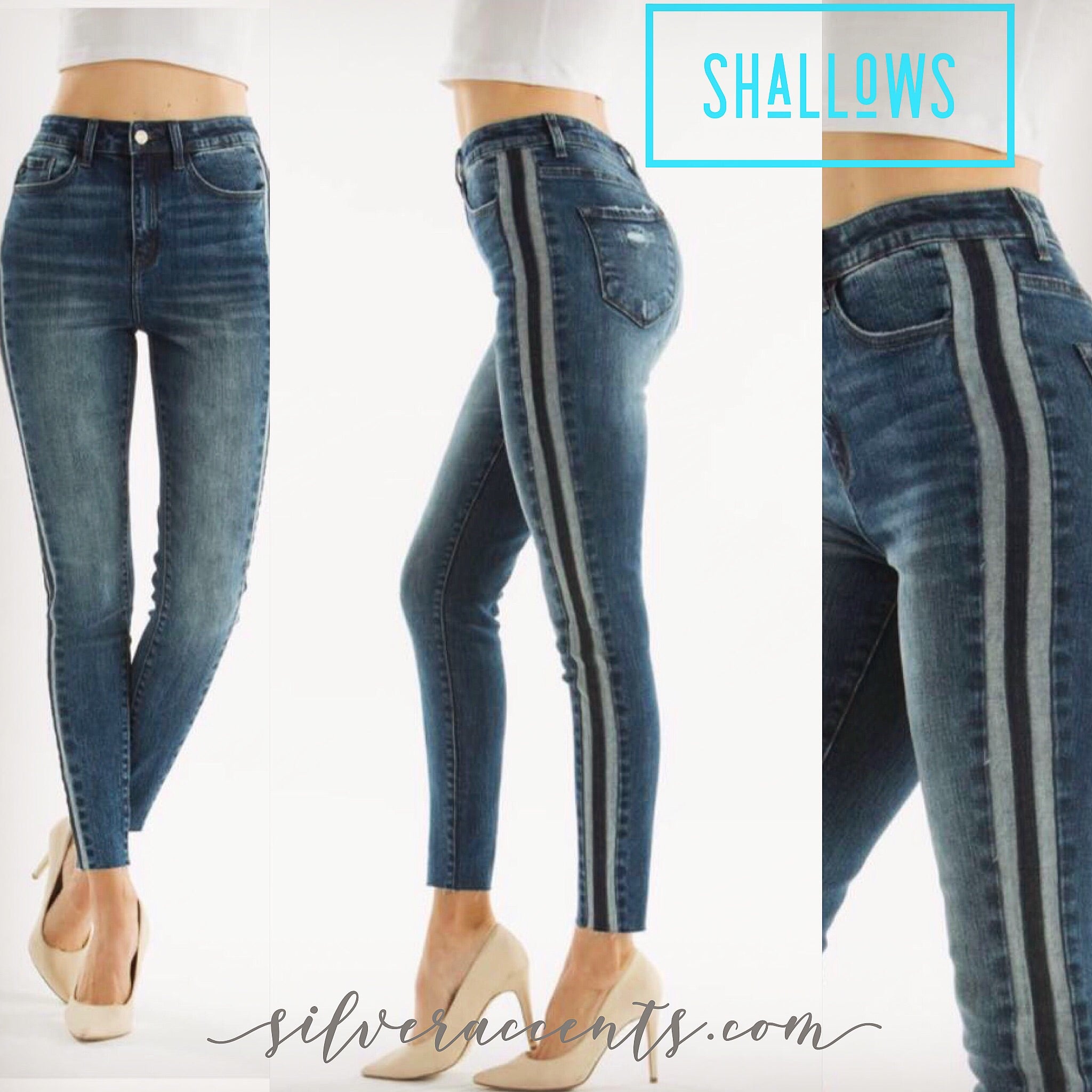 SHALLOWS HiRise StripeSide RawHem Ankle Skinny Jean