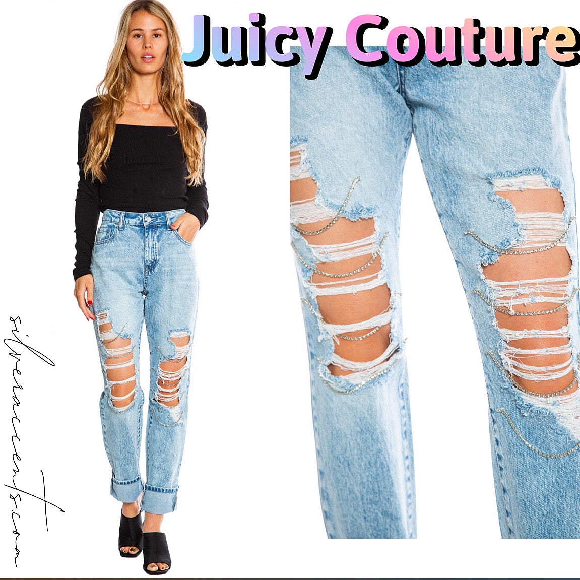 JUICY COUTURE Rhinestone BLING Distressed Jean
